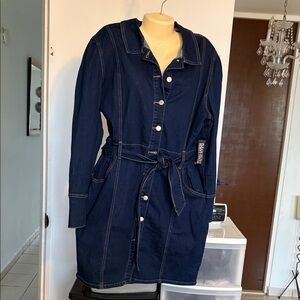 New York & Company Navy Button-Down Mini Dress